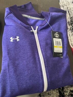 Under Armour Size Medium NWT Purple Zip-Up Jacket with White Zipper